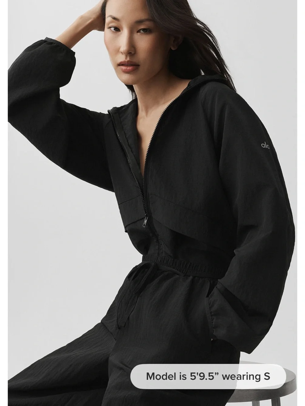 ALO Yoga Women's Black Bomber Jacket with Hood